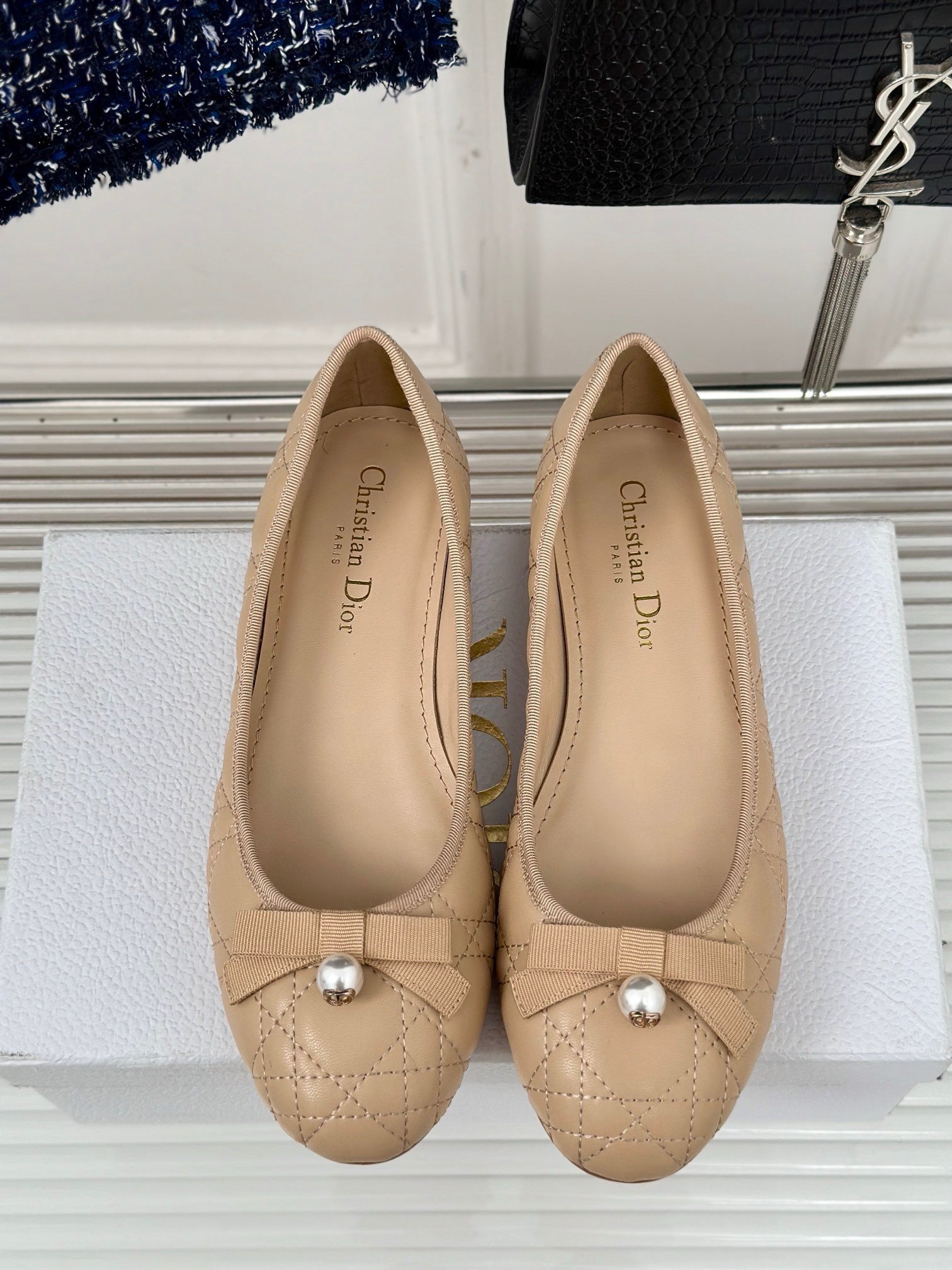 Dior Ballerina Flats in Nude Quilted Cannage Calfskin