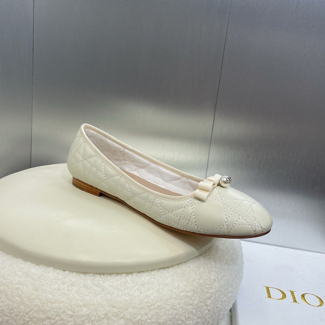 Dior Ballerina Flats in White Quilted Cannage Calfskin