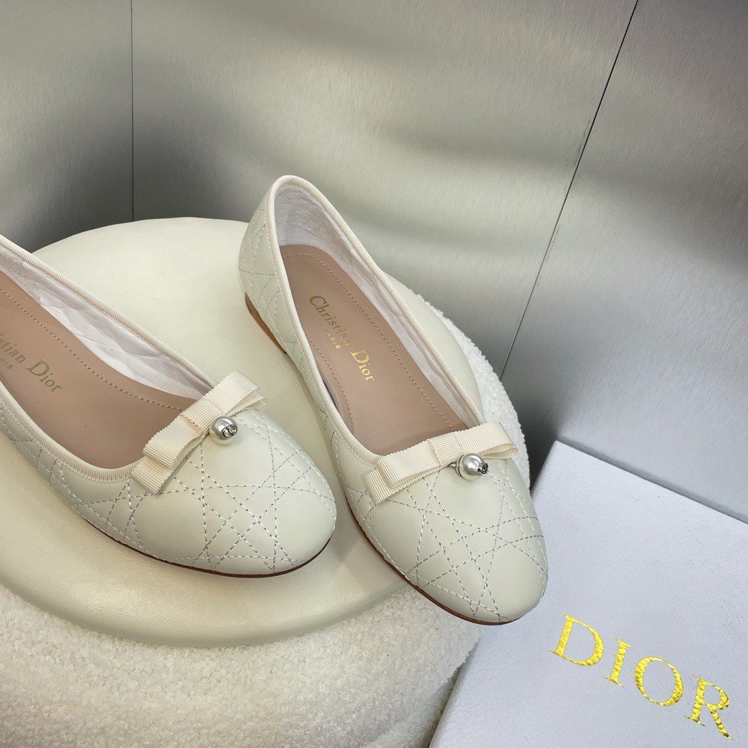 Dior Ballerina Flats in White Quilted Cannage Calfskin