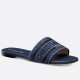 Dior Dway Slides in Blue Embroidered Cotton Denim