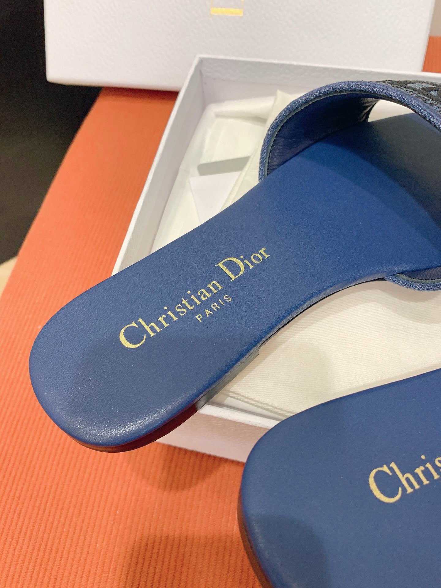 Dior Dway Slides in Blue Embroidered Cotton Denim