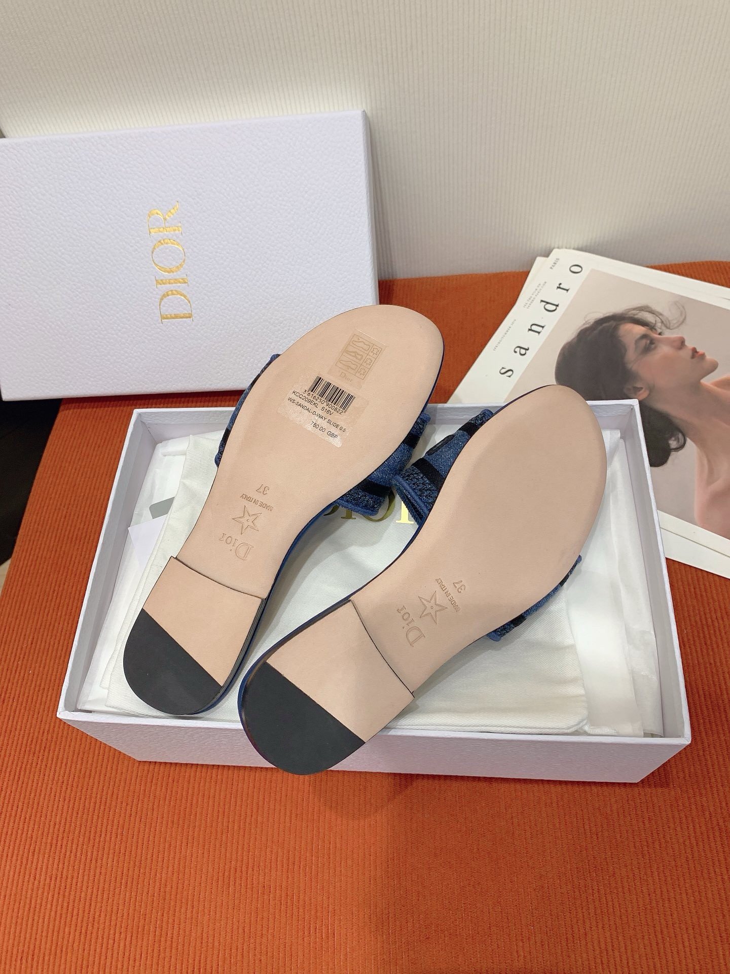 Dior Dway Slides in Blue Embroidered Cotton Denim