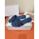 Dior Dway Slides in Blue Embroidered Cotton Denim