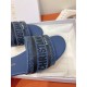 Dior Dway Slides in Blue Embroidered Cotton Denim