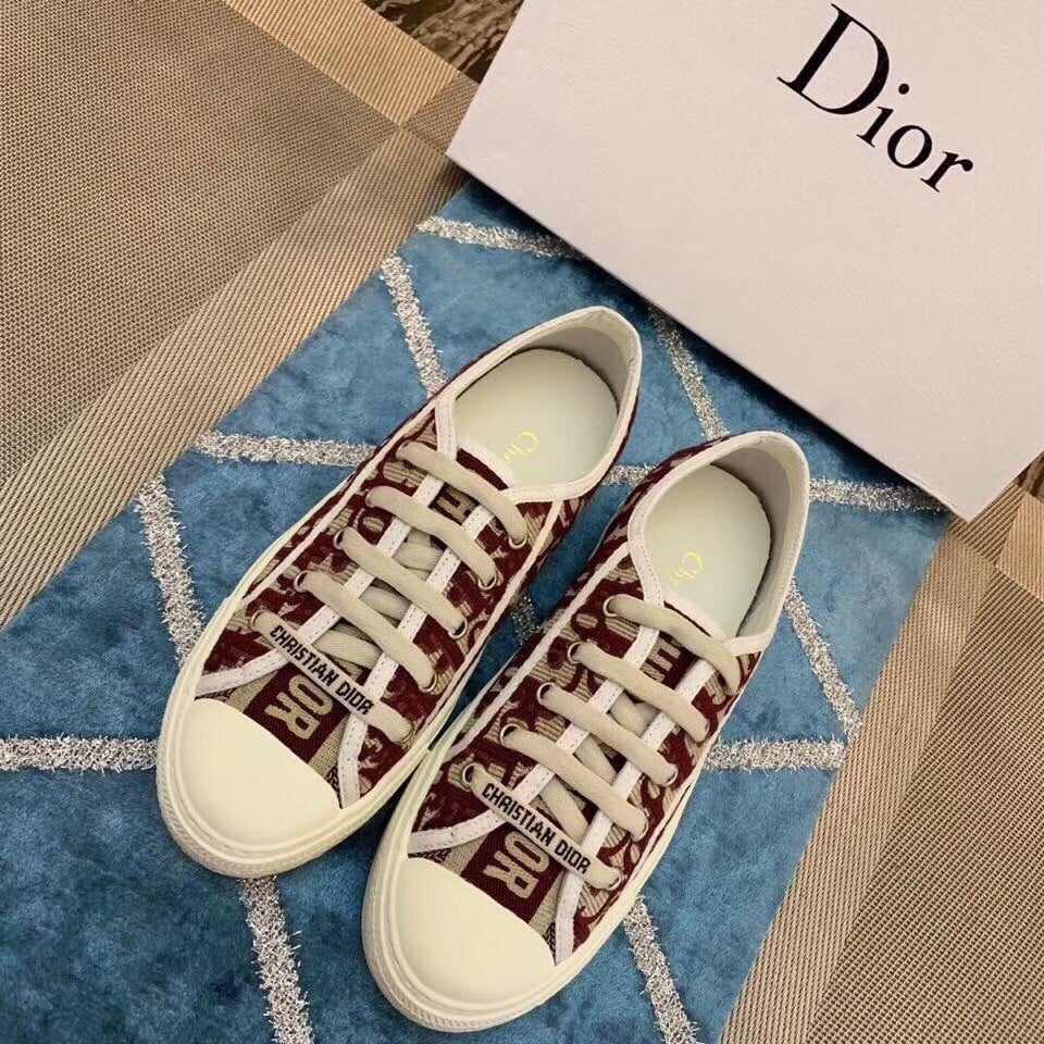 Dior Walk'n'Dior Sneakers In Red Oblique Embroidered Cotton