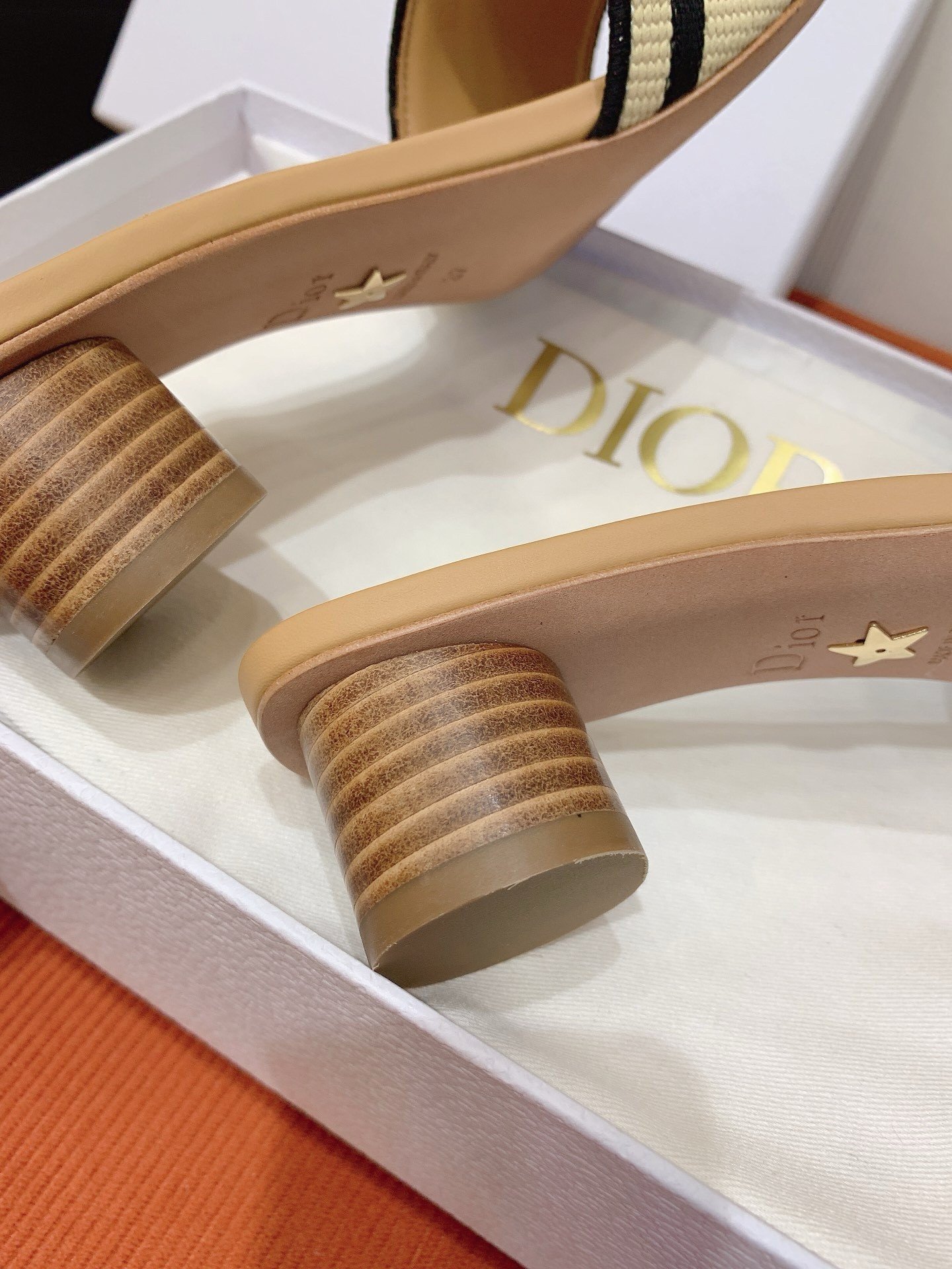 Dior Dway Heeled 35MM Slides in Natural Raffia and Embroidered Cotton