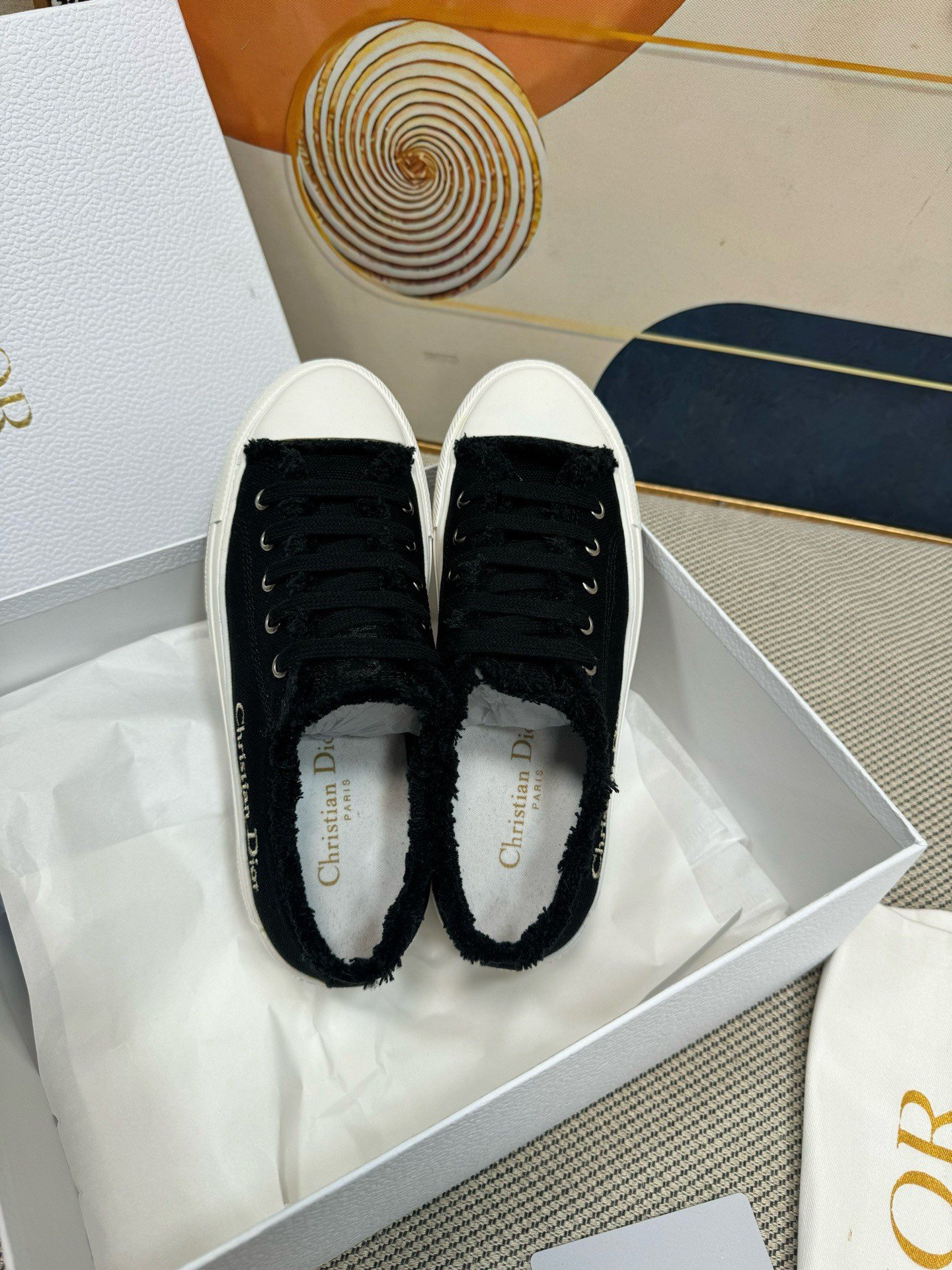 Dior Walk'n'Dior Platform Sneakers in Black Fringed Cotton Canvas