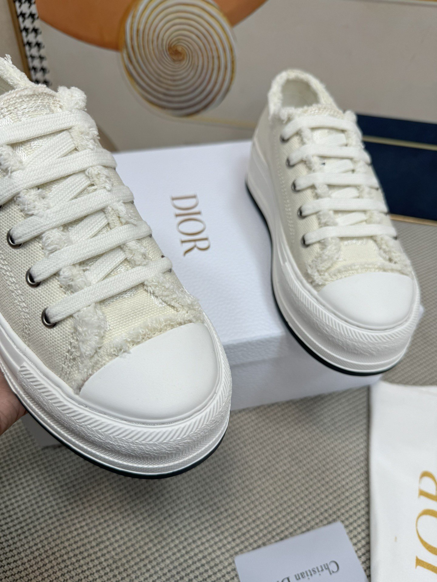 Dior Walk'n'Dior Platform Sneakers in Ecru Fringed Cotton Canvas