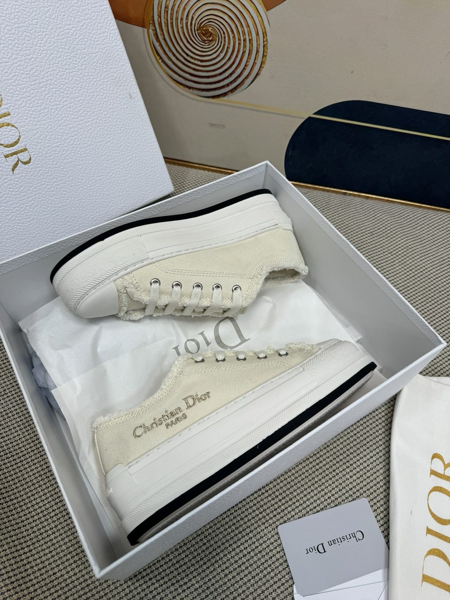 Dior Walk'n'Dior Platform Sneakers in Ecru Fringed Cotton Canvas