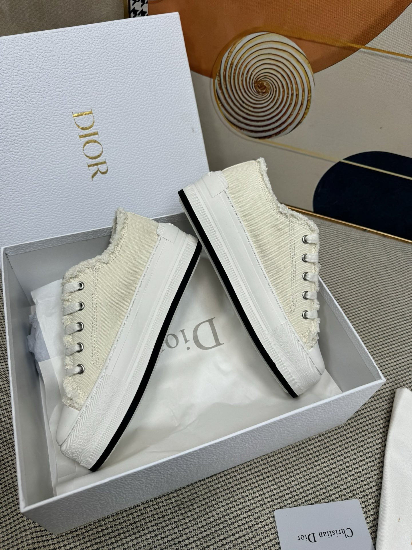 Dior Walk'n'Dior Platform Sneakers in Ecru Fringed Cotton Canvas