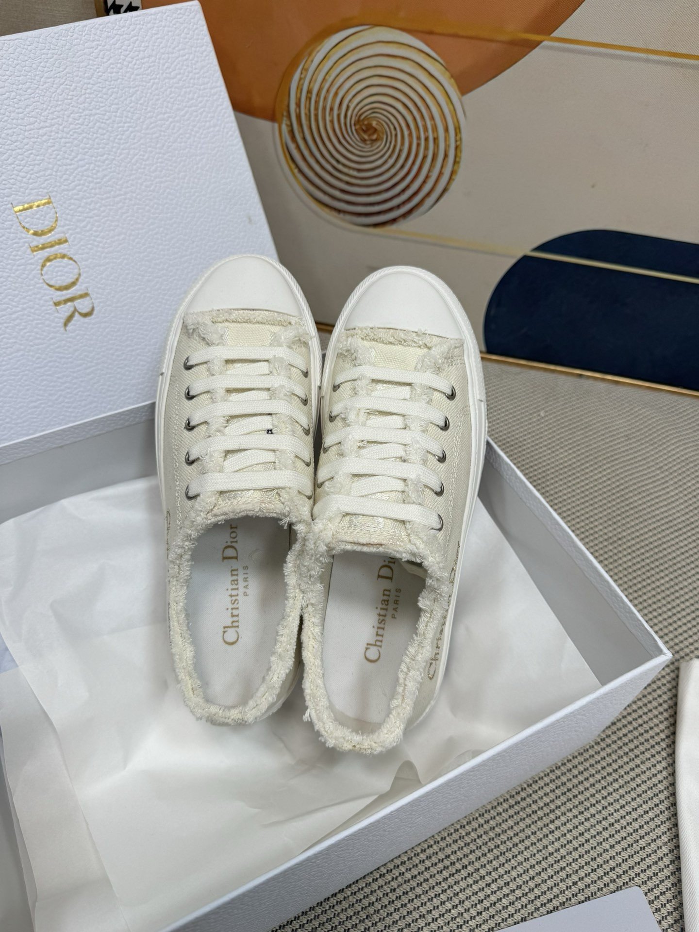 Dior Walk'n'Dior Platform Sneakers in Ecru Fringed Cotton Canvas