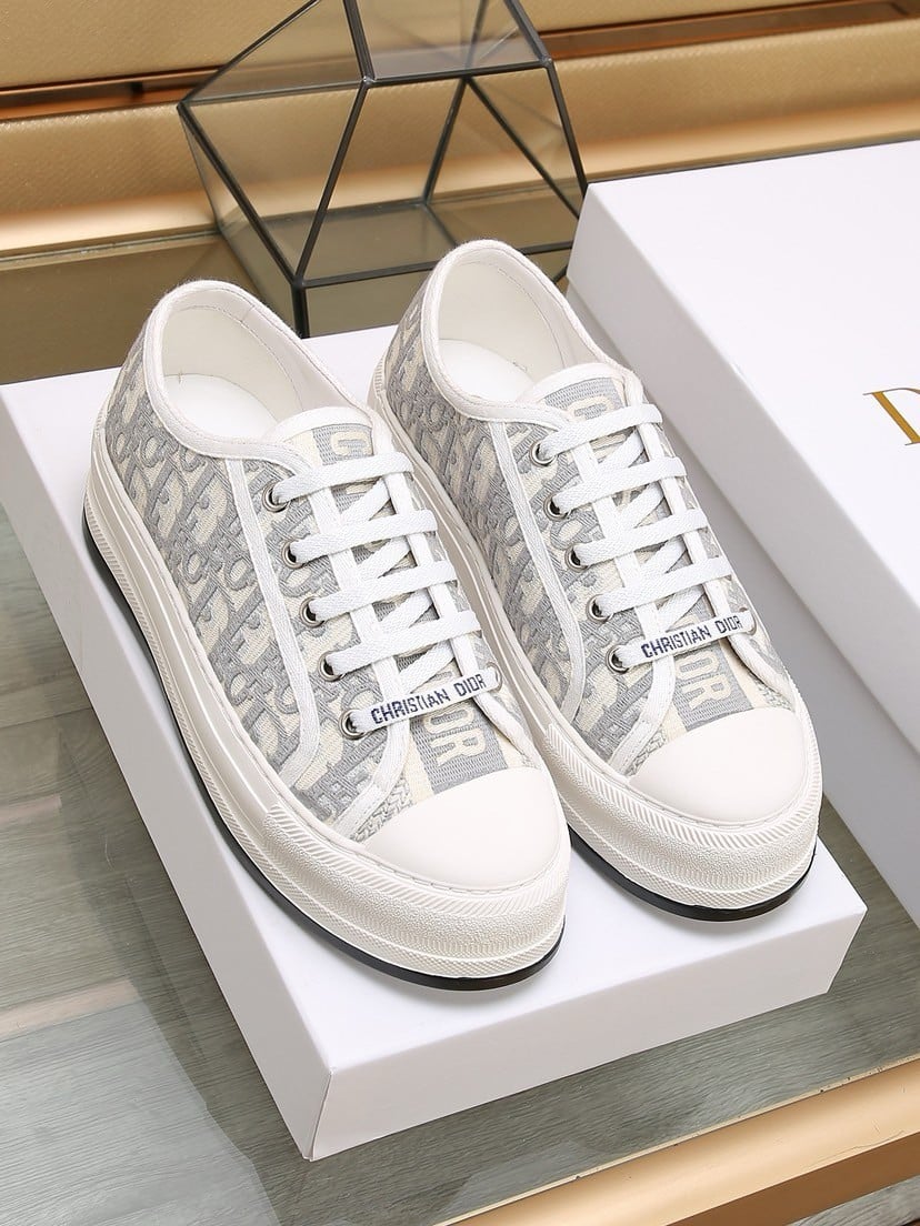 Dior Walk'n'Dior Platform Sneakers in Grey Oblique Embroidered Cotton