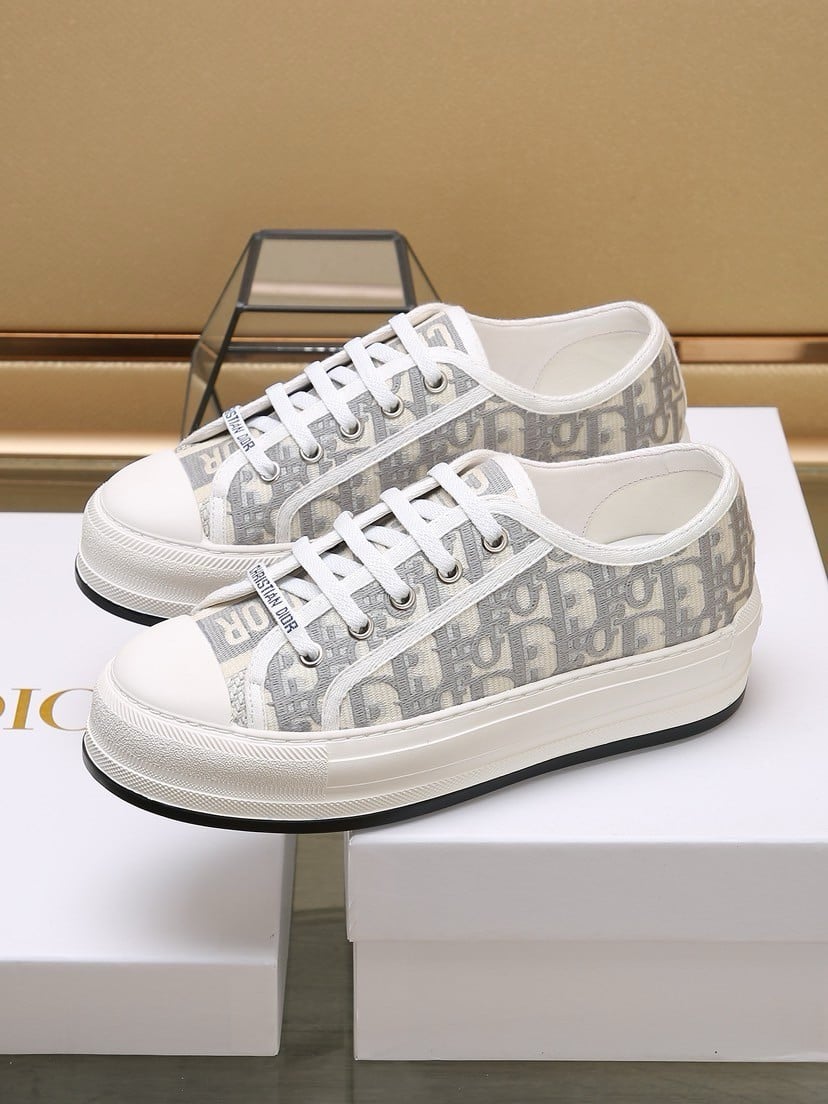 Dior Walk'n'Dior Platform Sneakers in Grey Oblique Embroidered Cotton