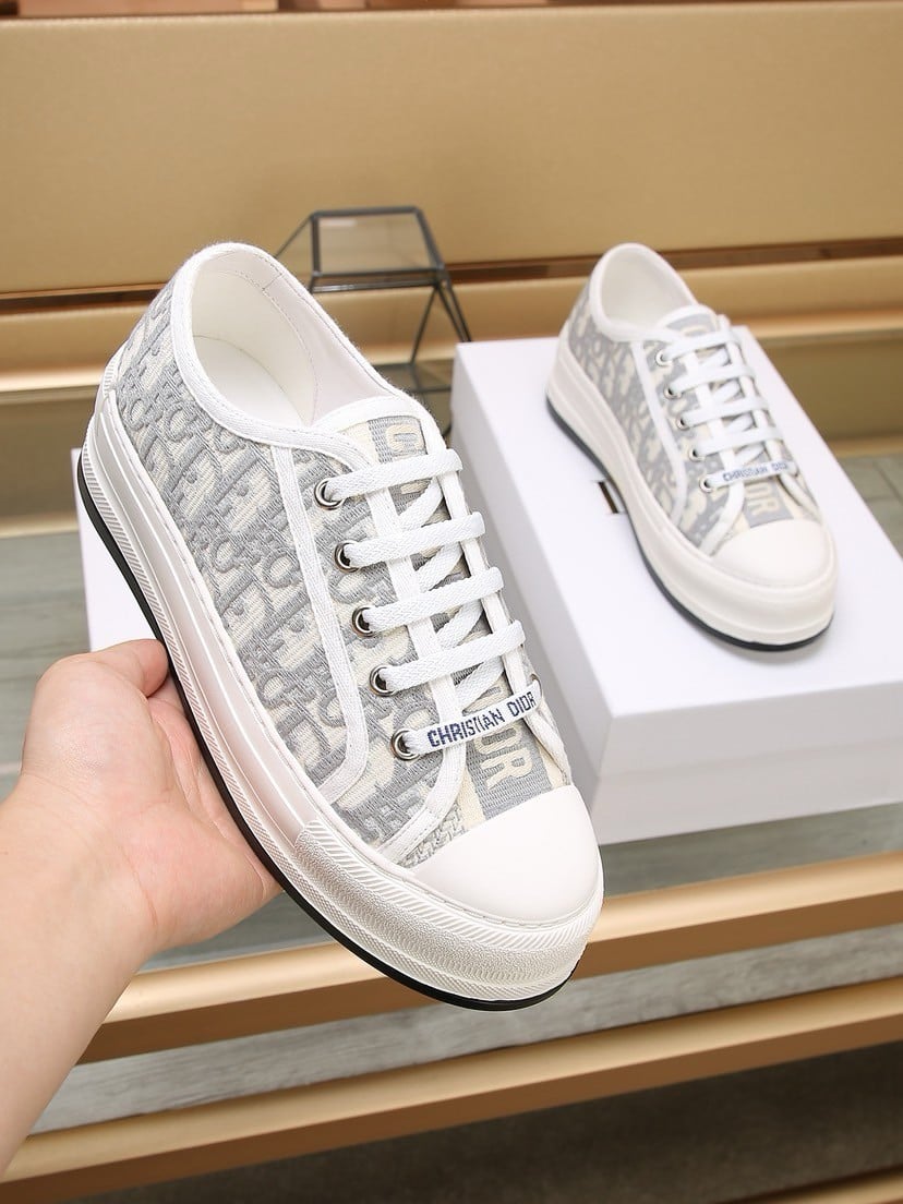 Dior Walk'n'Dior Platform Sneakers in Grey Oblique Embroidered Cotton