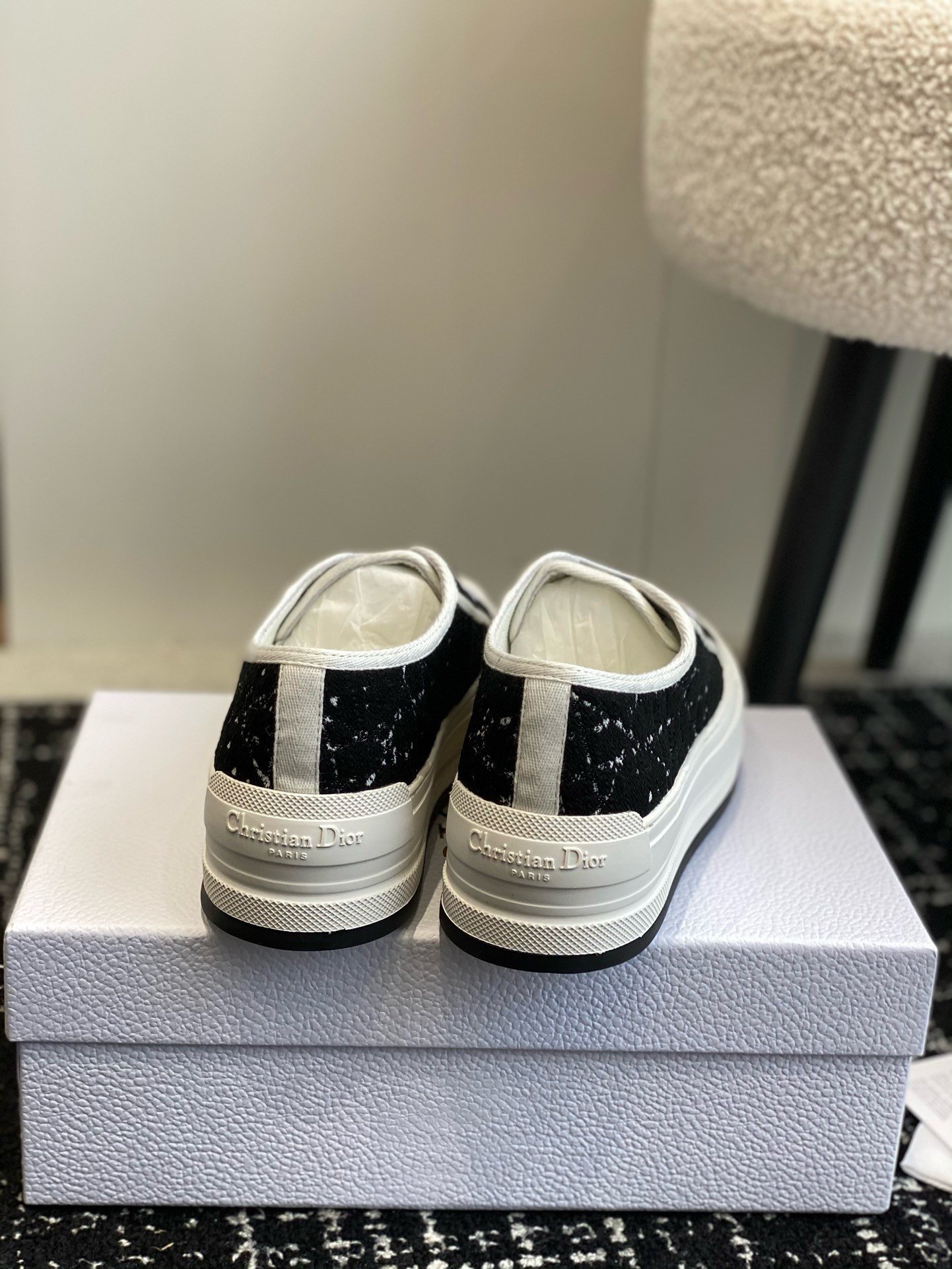 Dior Walk'n'Dior Platform Sneakers in Black and White Cannage Tweed