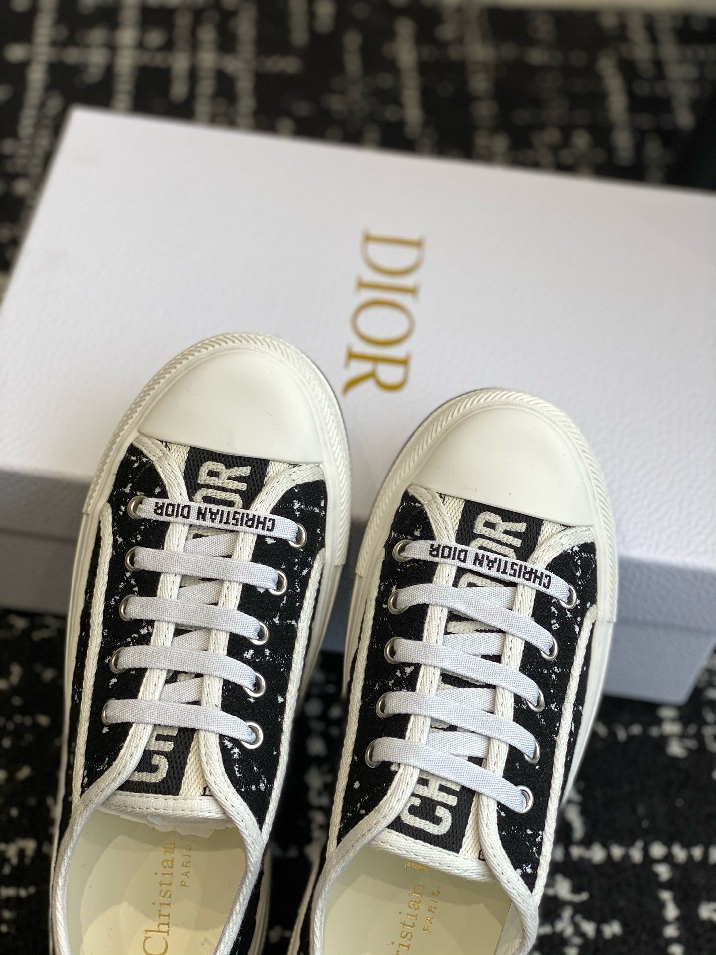 Dior Walk'n'Dior Platform Sneakers in Black and White Cannage Tweed