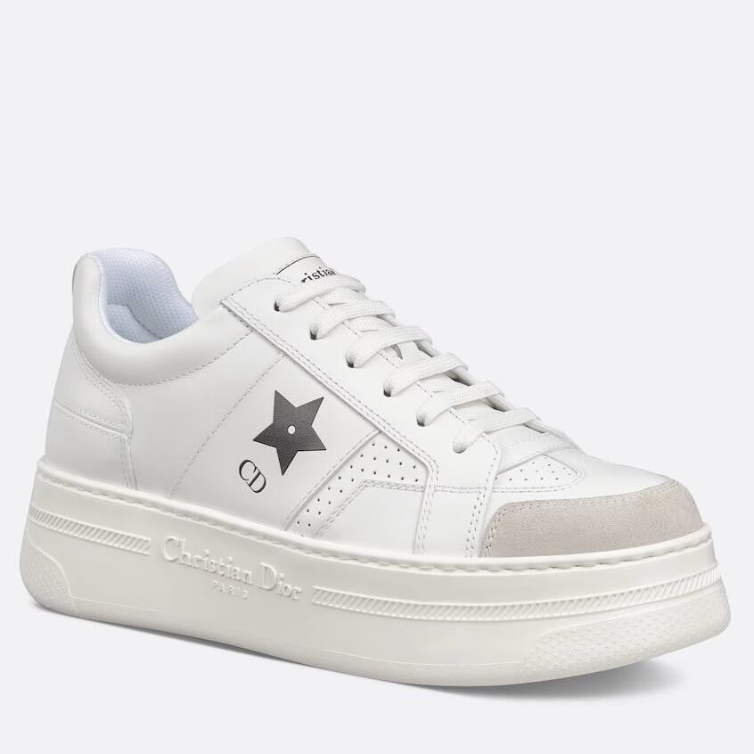 Dior Star Platform Sneakers in White Calfskin with Black Star