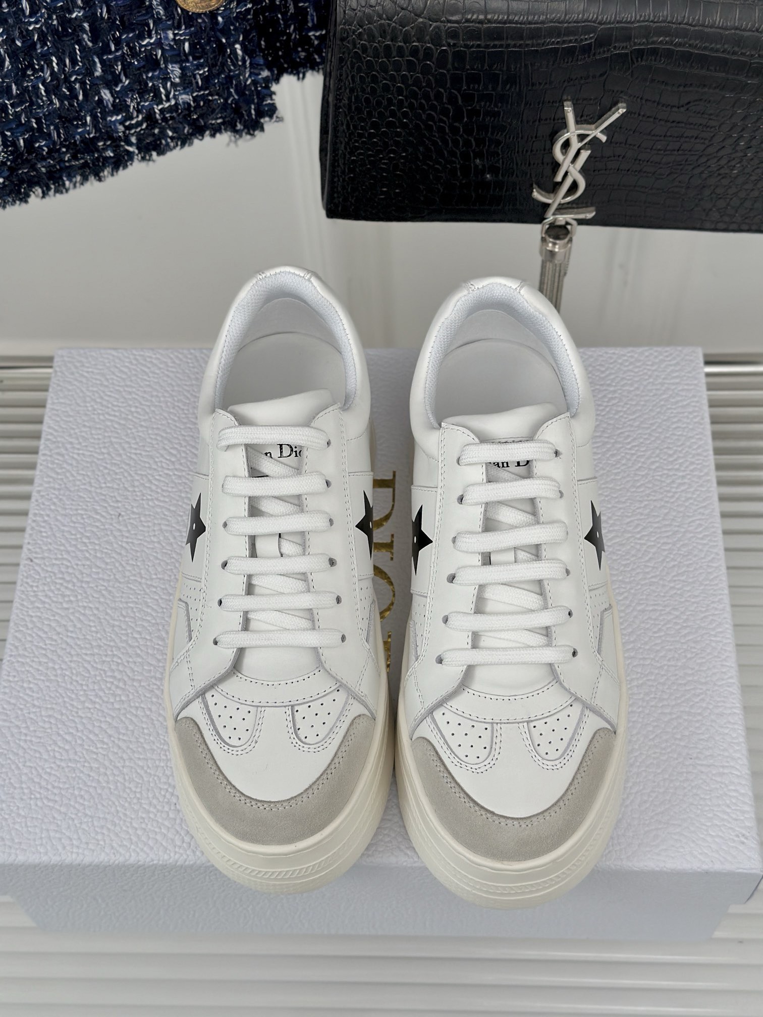 Dior Star Platform Sneakers in White Calfskin with Black Star