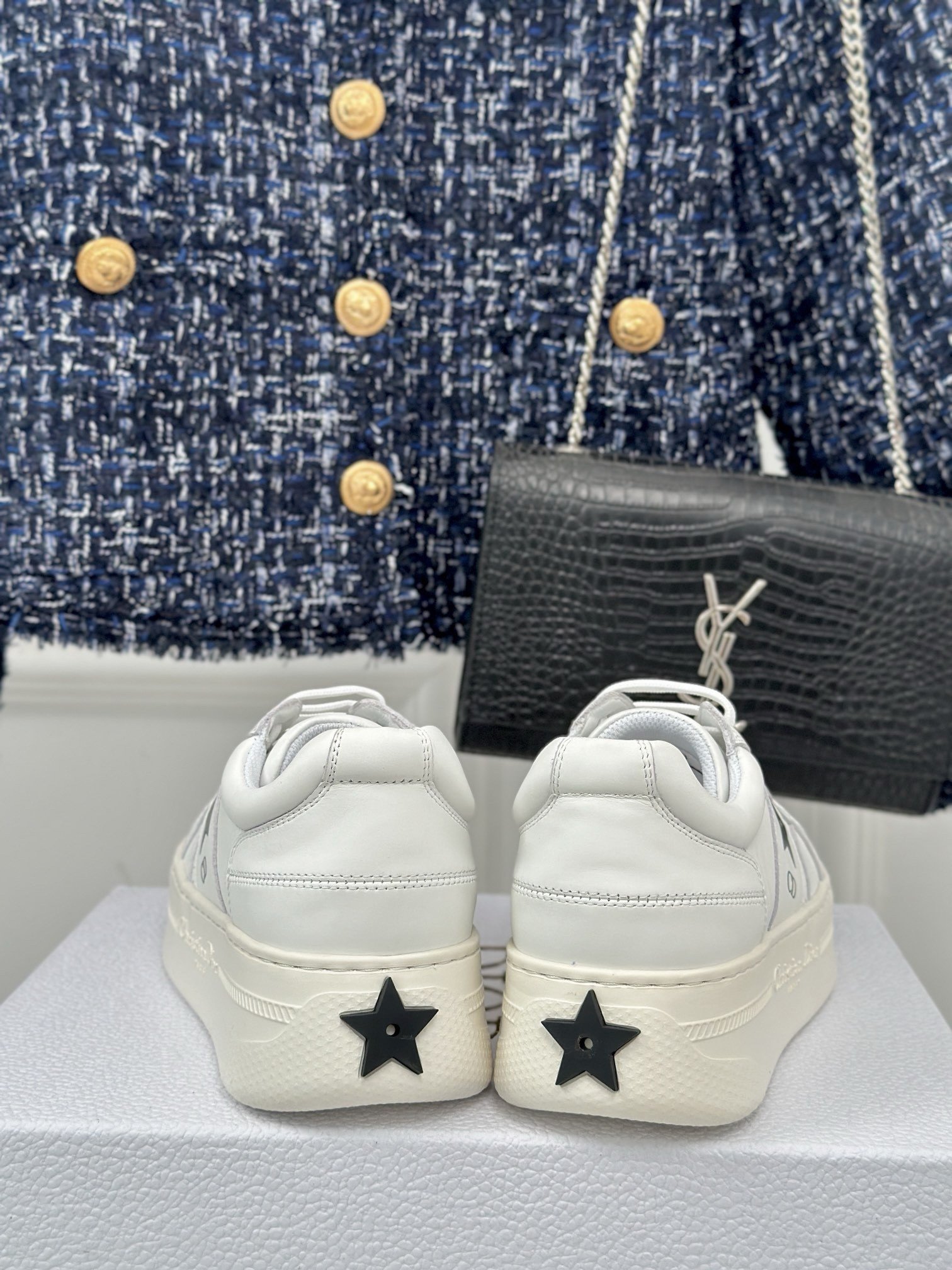 Dior Star Platform Sneakers in White Calfskin with Black Star