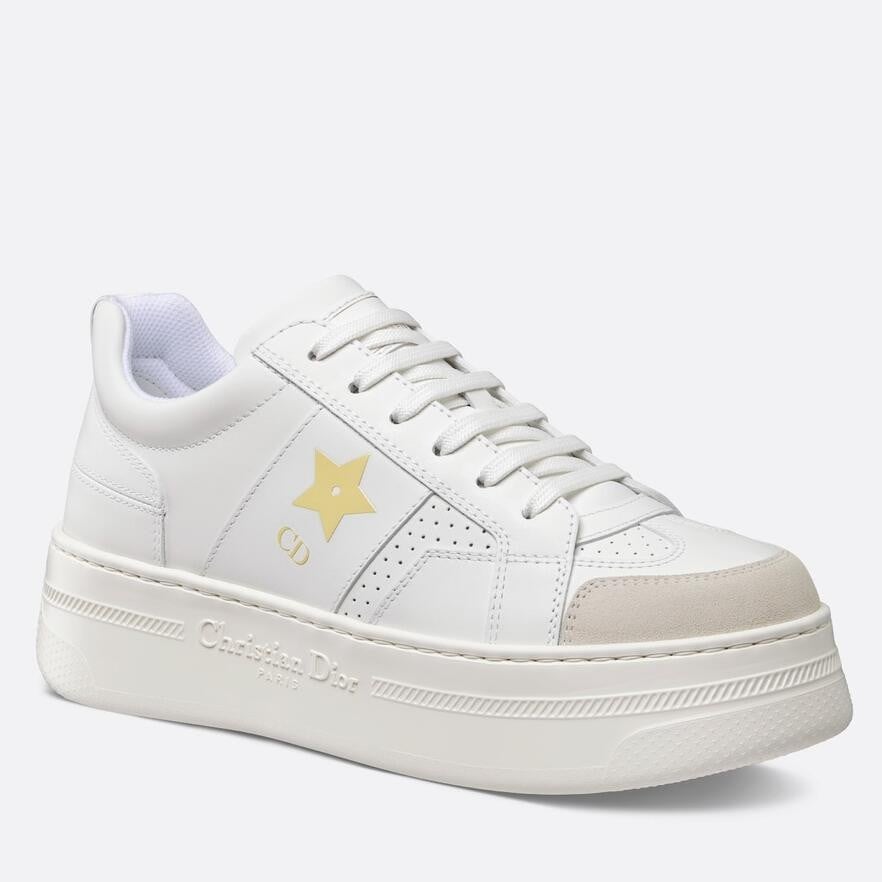 Dior Star Platform Sneakers in White Calfskin with Gold Star