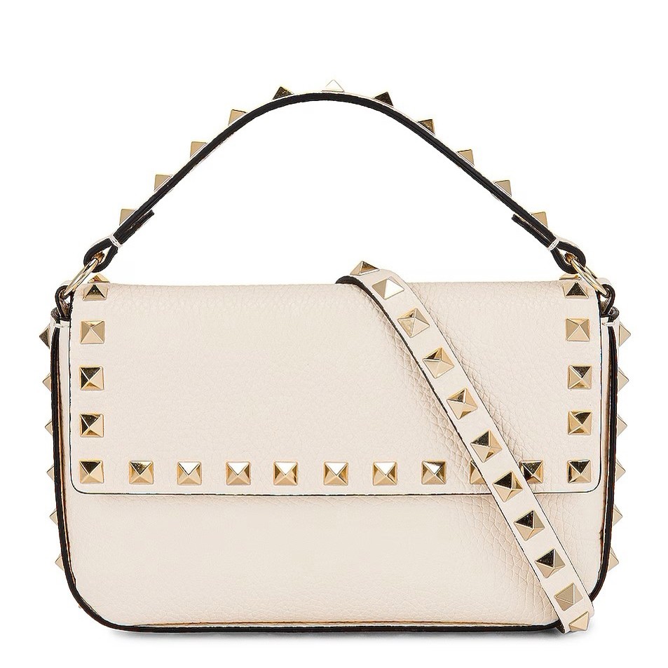 Valentino Rockstud Pouch Bag in White Grained Leather