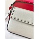 Valentino Rockstud Pouch Bag in White Grained Leather