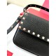 Valentino Rockstud Pouch Bag in Black Grained Leather