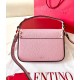 Valentino Rockstud Pouch Bag in Pink Grained Leather