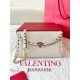 Valentino Rockstud Wallet with Chain in White Grained Leather