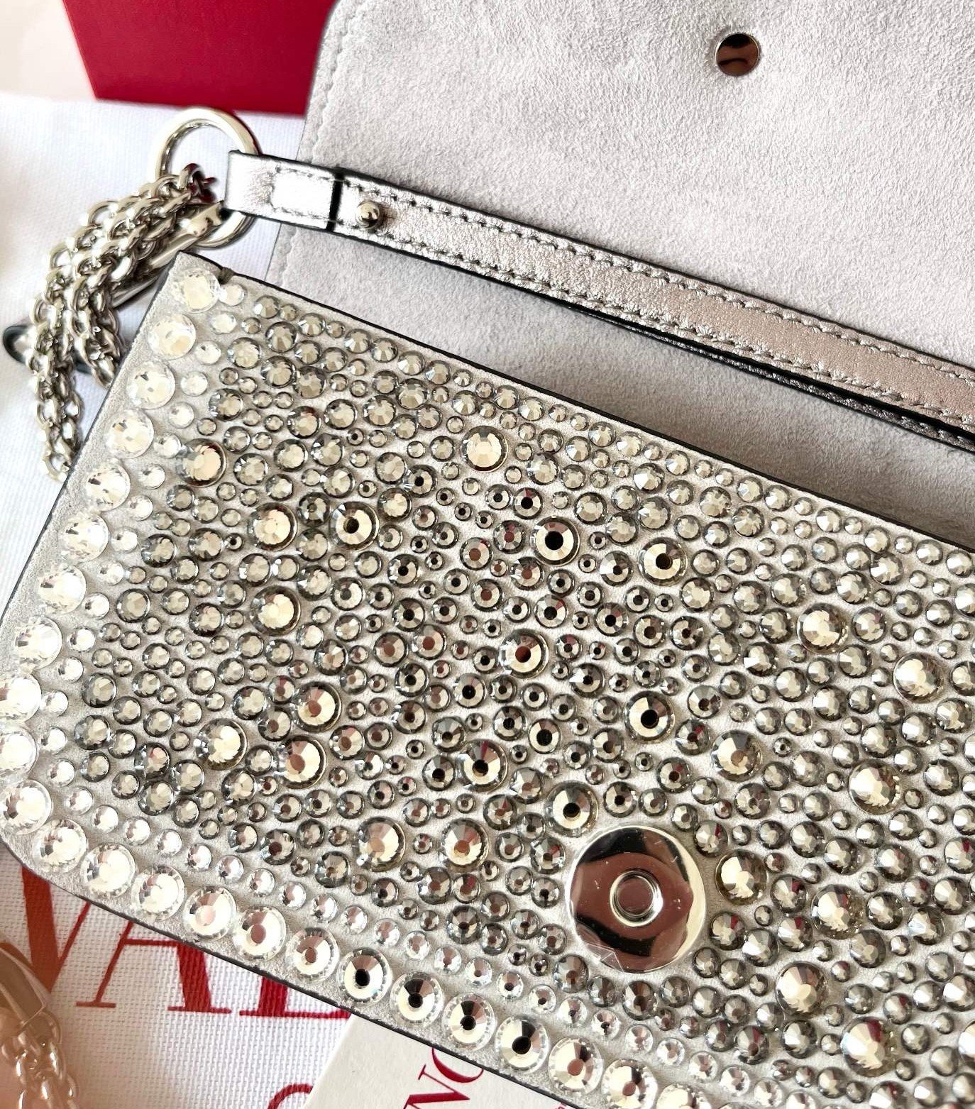 Valentino Small Loco Shoulder Silver Bag with Rhinestone Applique