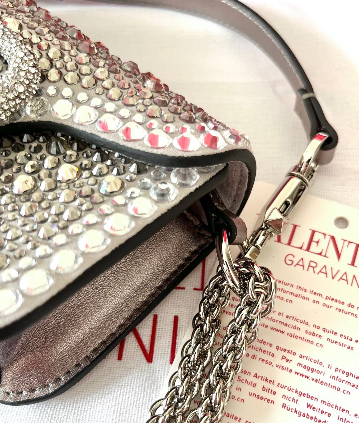 Valentino Small Loco Shoulder Silver Bag with Rhinestone Applique