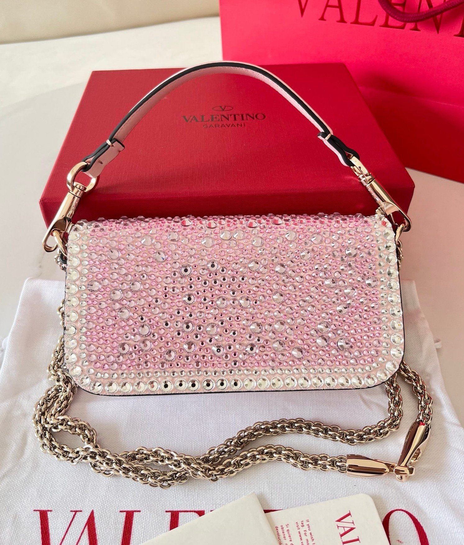 Valentino Small Loco Shoulder Pink Bag with Rhinestone Applique