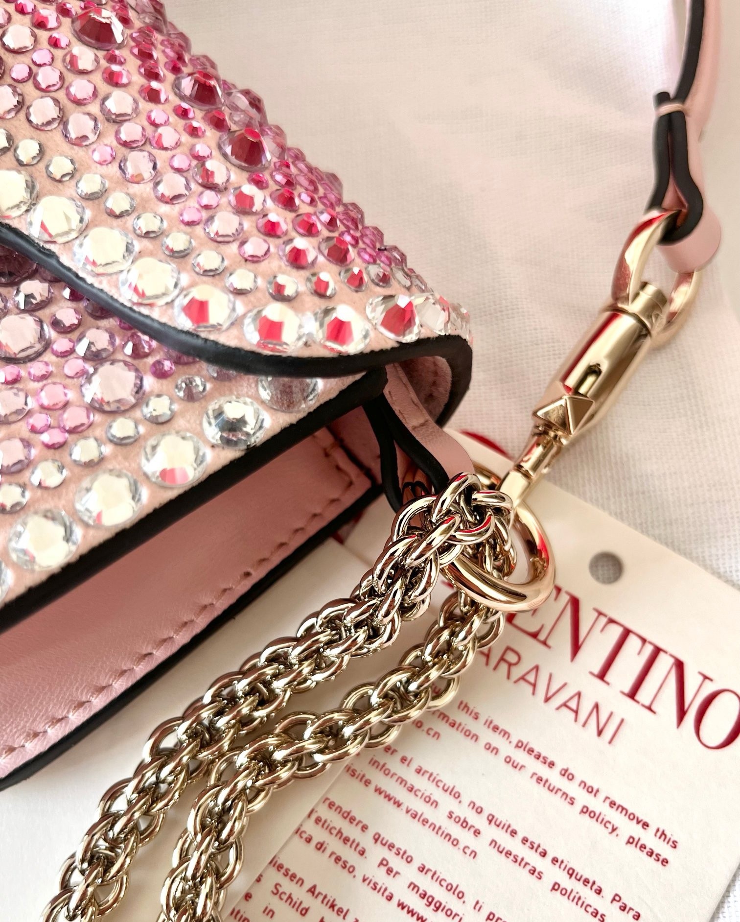 Valentino Small Loco Shoulder Pink Bag with Rhinestone Applique