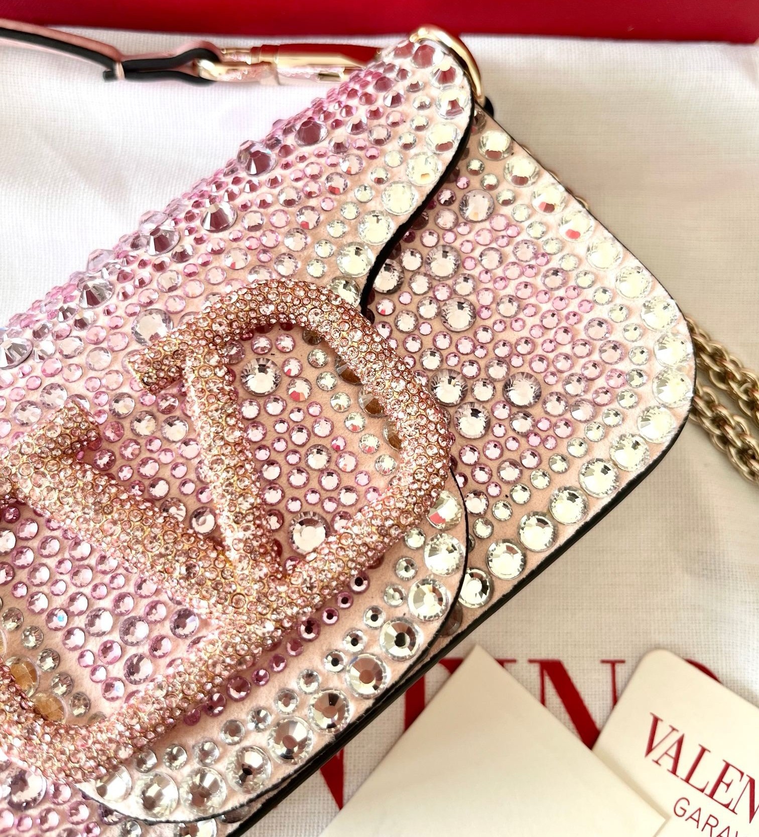 Valentino Small Loco Shoulder Pink Bag with Rhinestone Applique