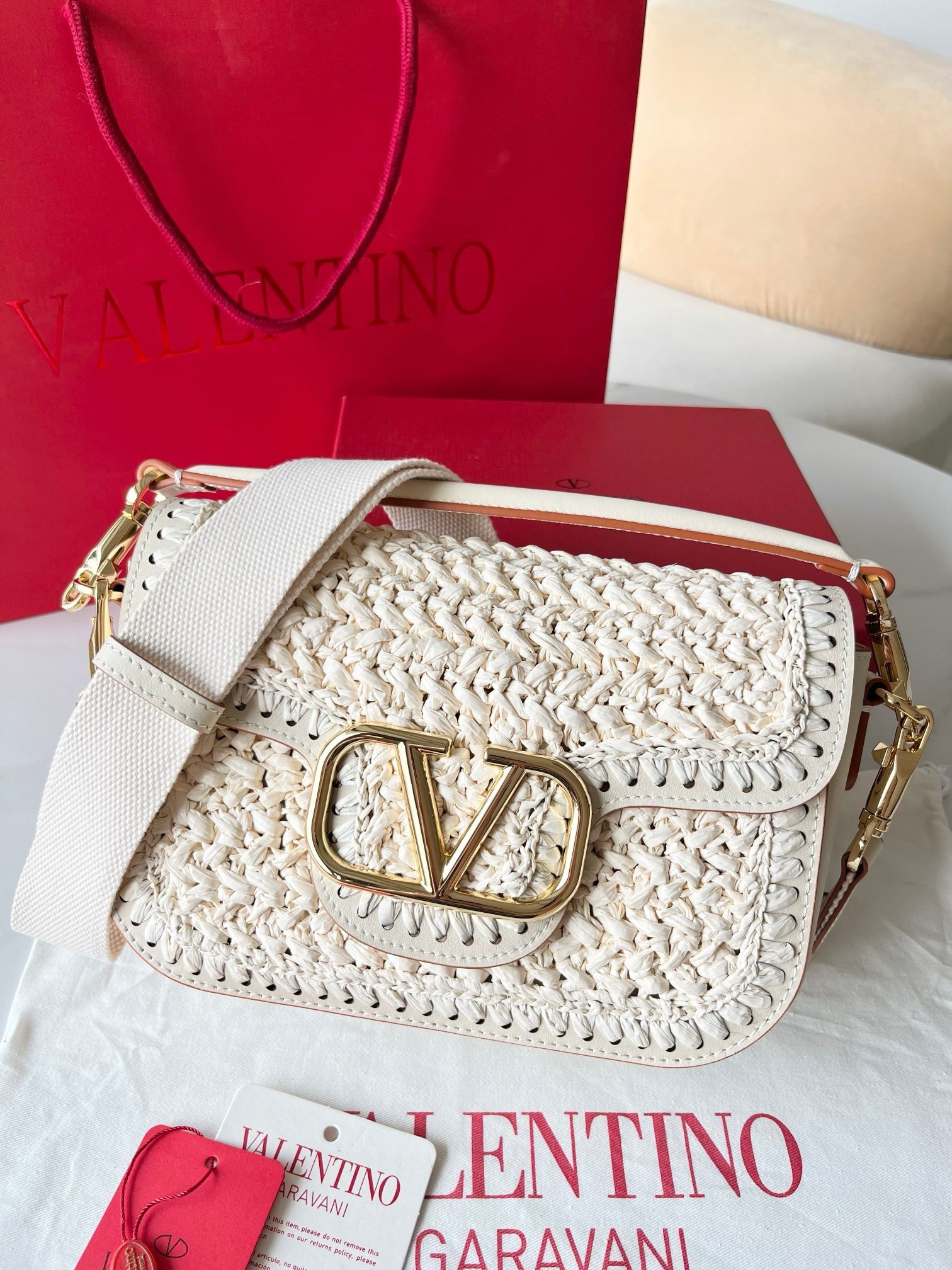 Valentino Alltime Shoulder Bag in White Raffia