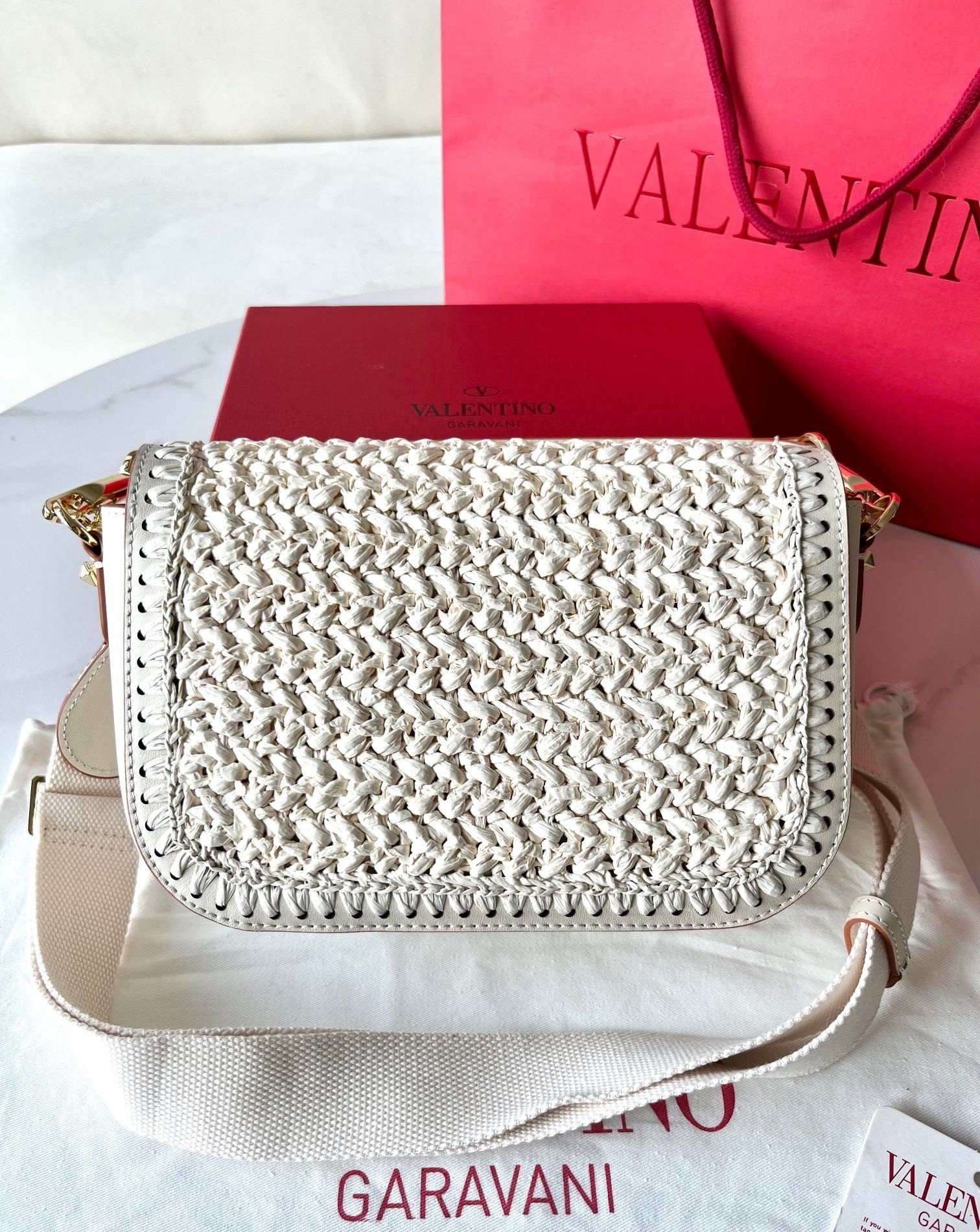 Valentino Alltime Shoulder Bag in White Raffia