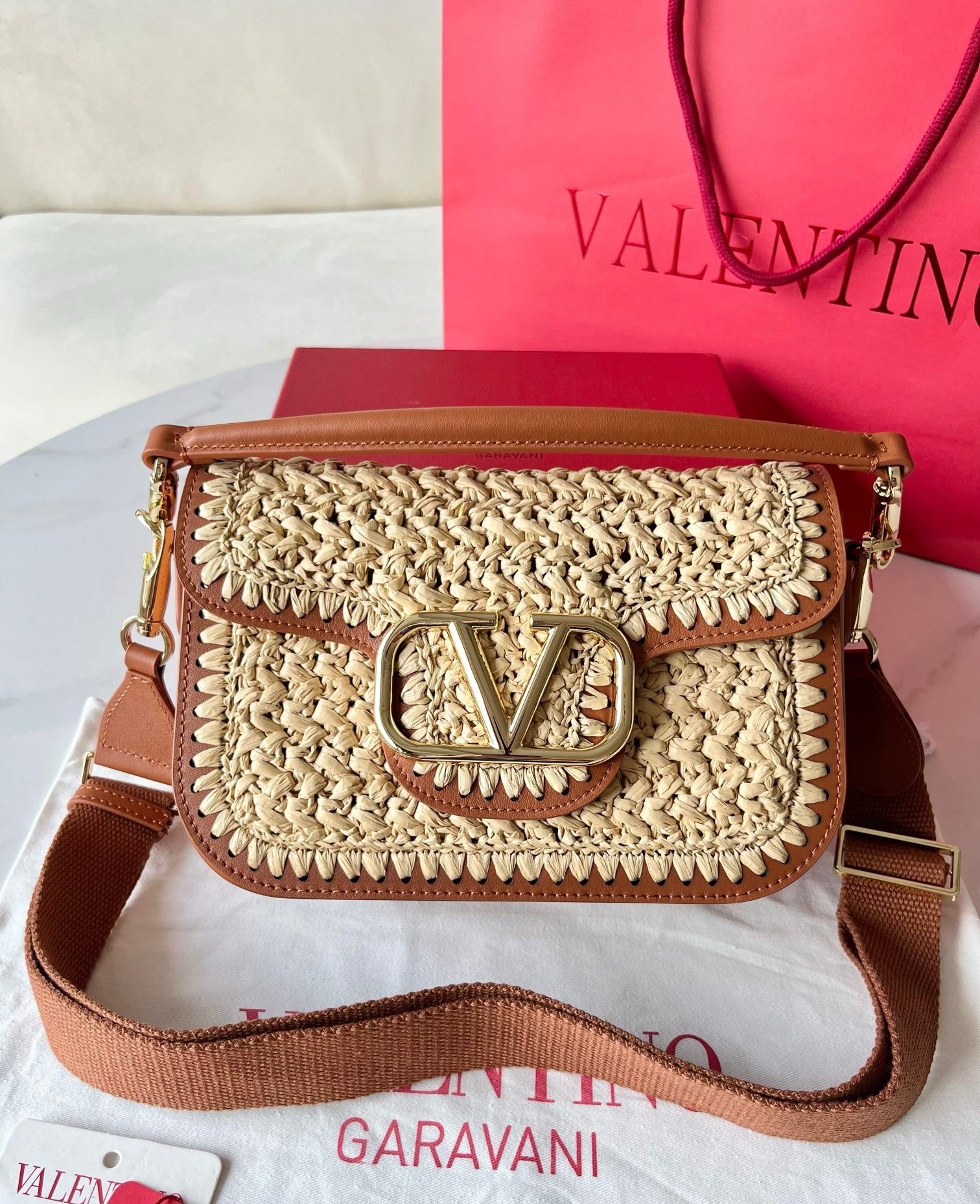 Valentino Alltime Shoulder Bag in Natural Raffia