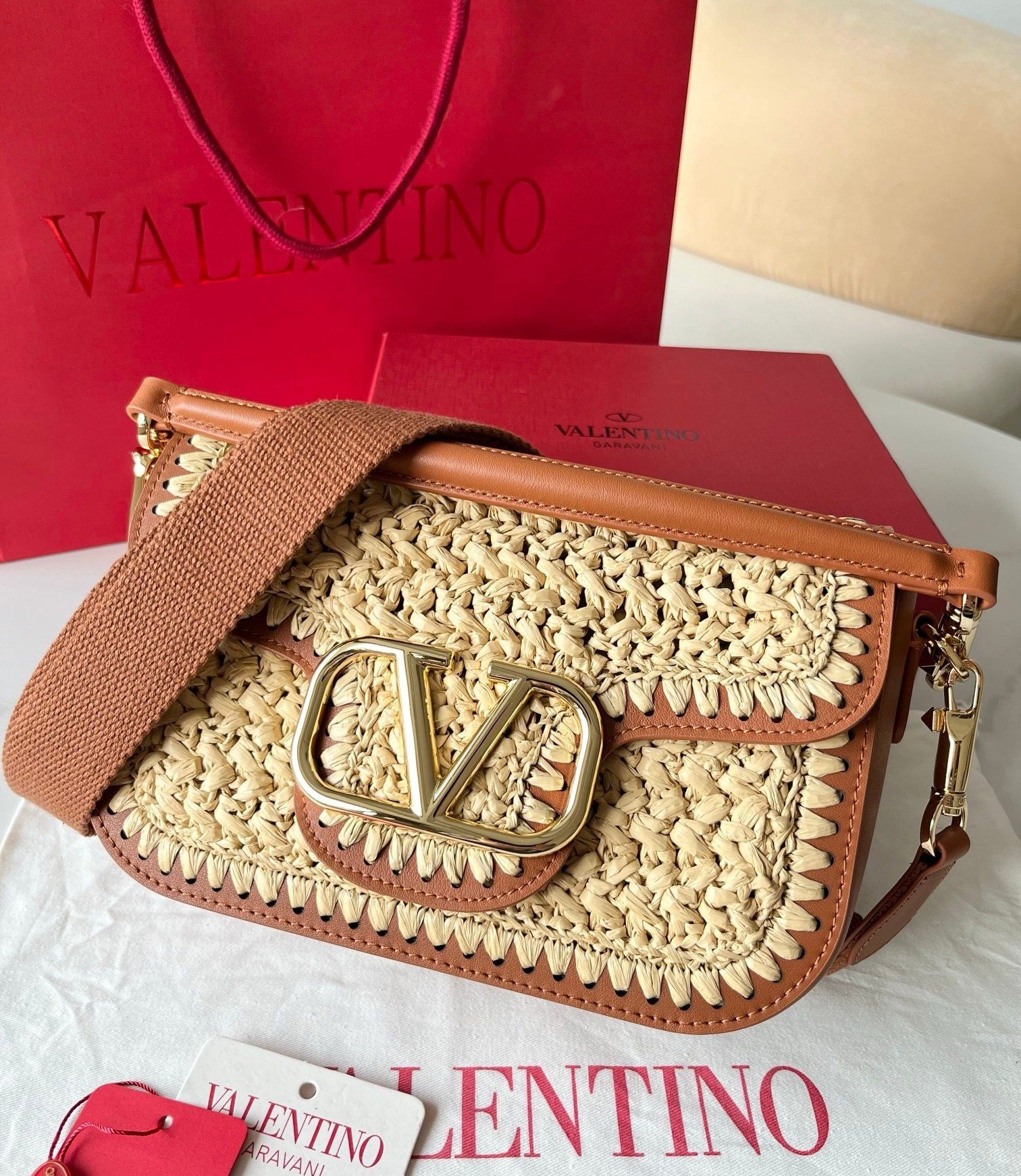 Valentino Alltime Shoulder Bag in Natural Raffia