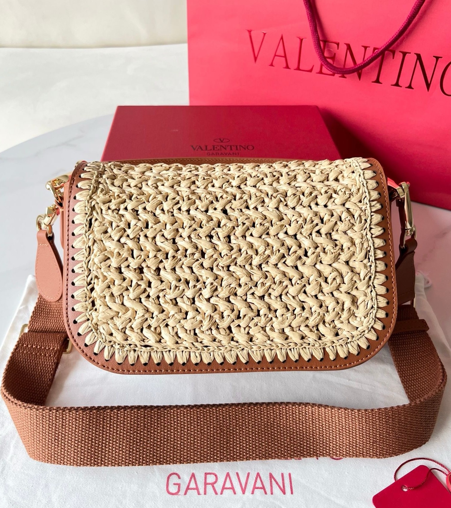 Valentino Alltime Shoulder Bag in Natural Raffia