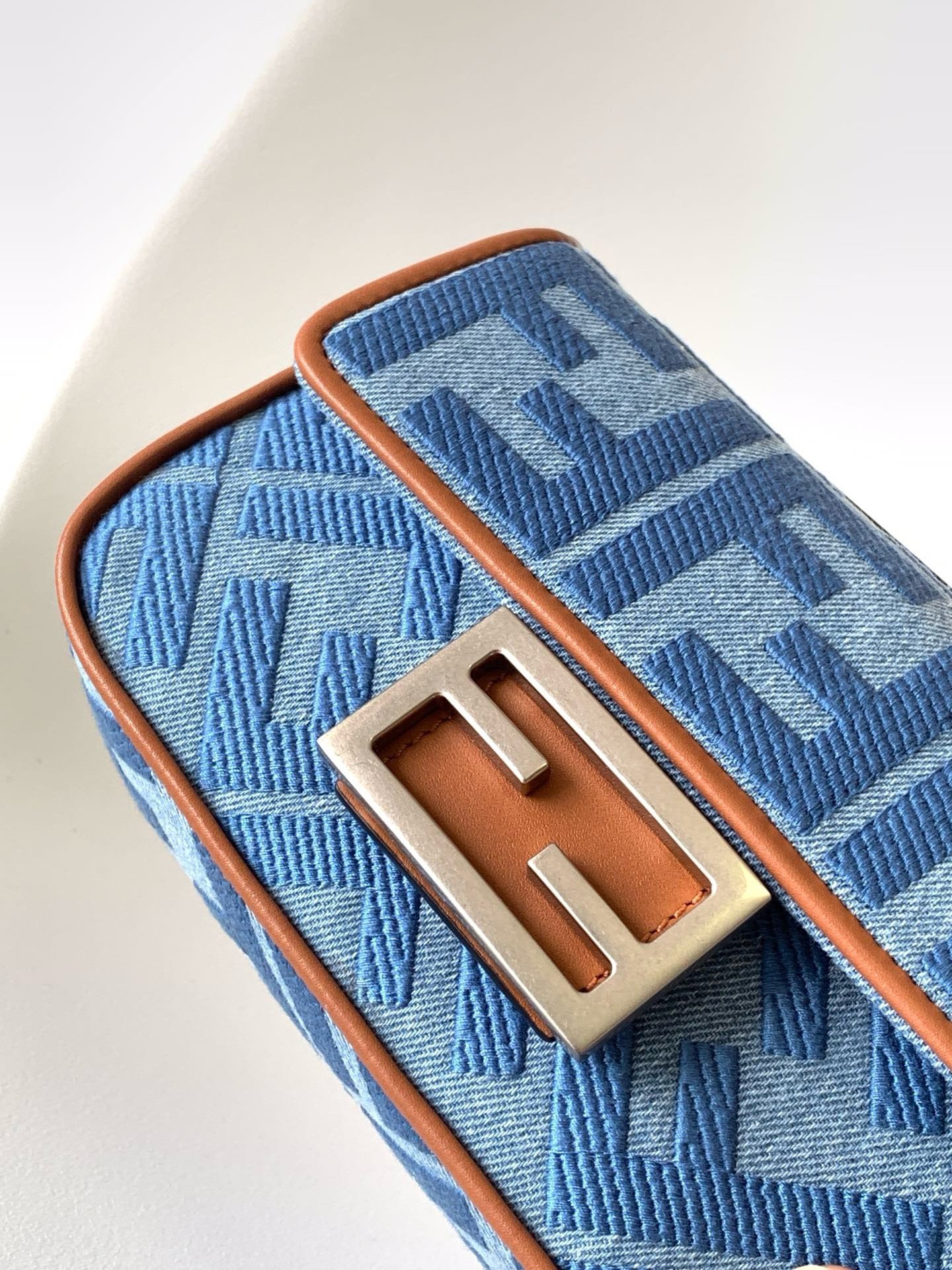 Fendi Baguette Mini Bag in Denim with FF Embroidery