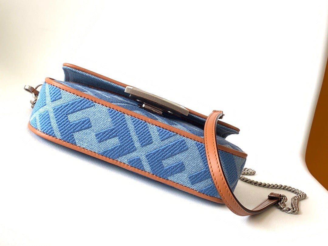 Fendi Baguette Mini Bag in Denim with FF Embroidery