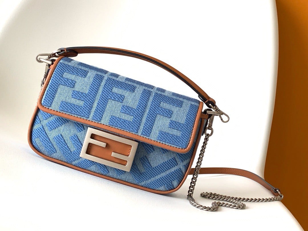 Fendi Baguette Mini Bag in Denim with FF Embroidery