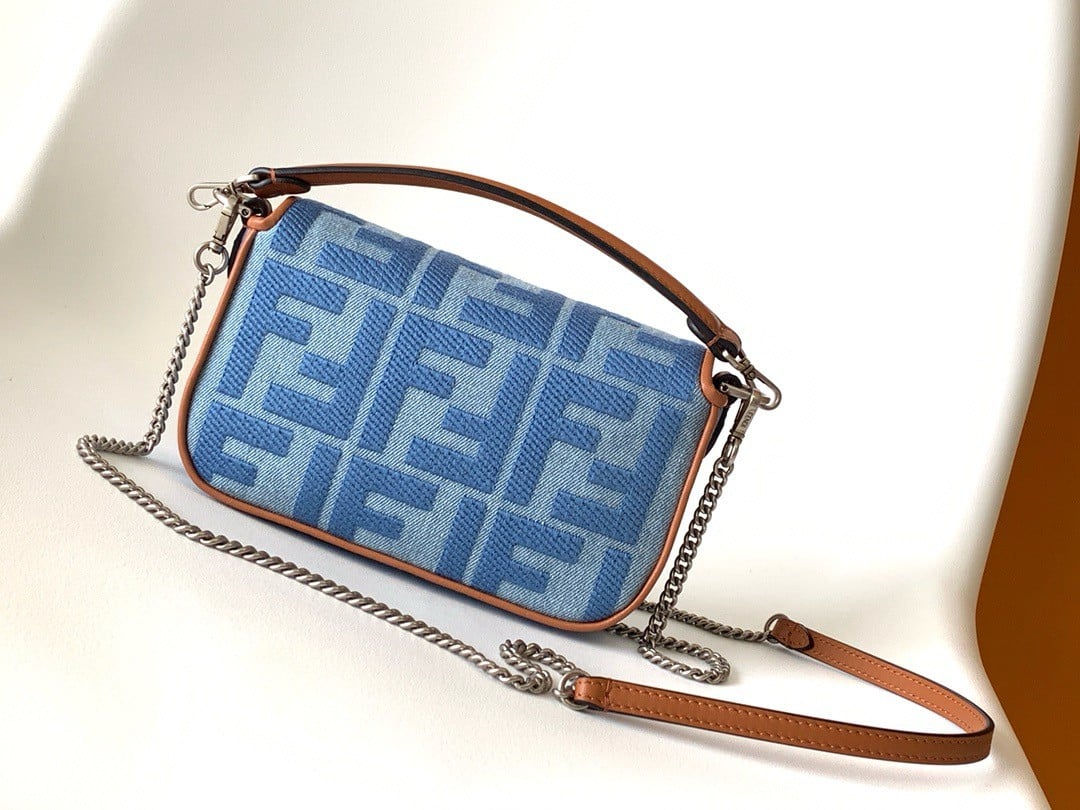 Fendi Baguette Mini Bag in Denim with FF Embroidery