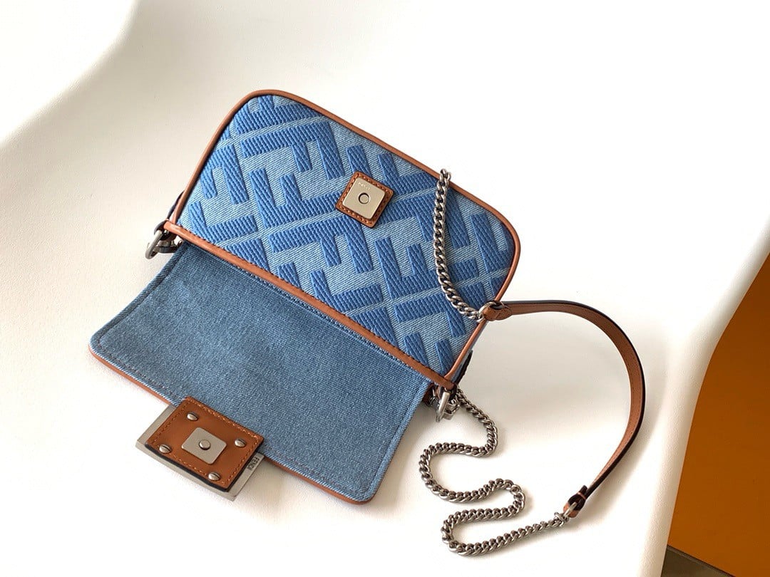 Fendi Baguette Mini Bag in Denim with FF Embroidery