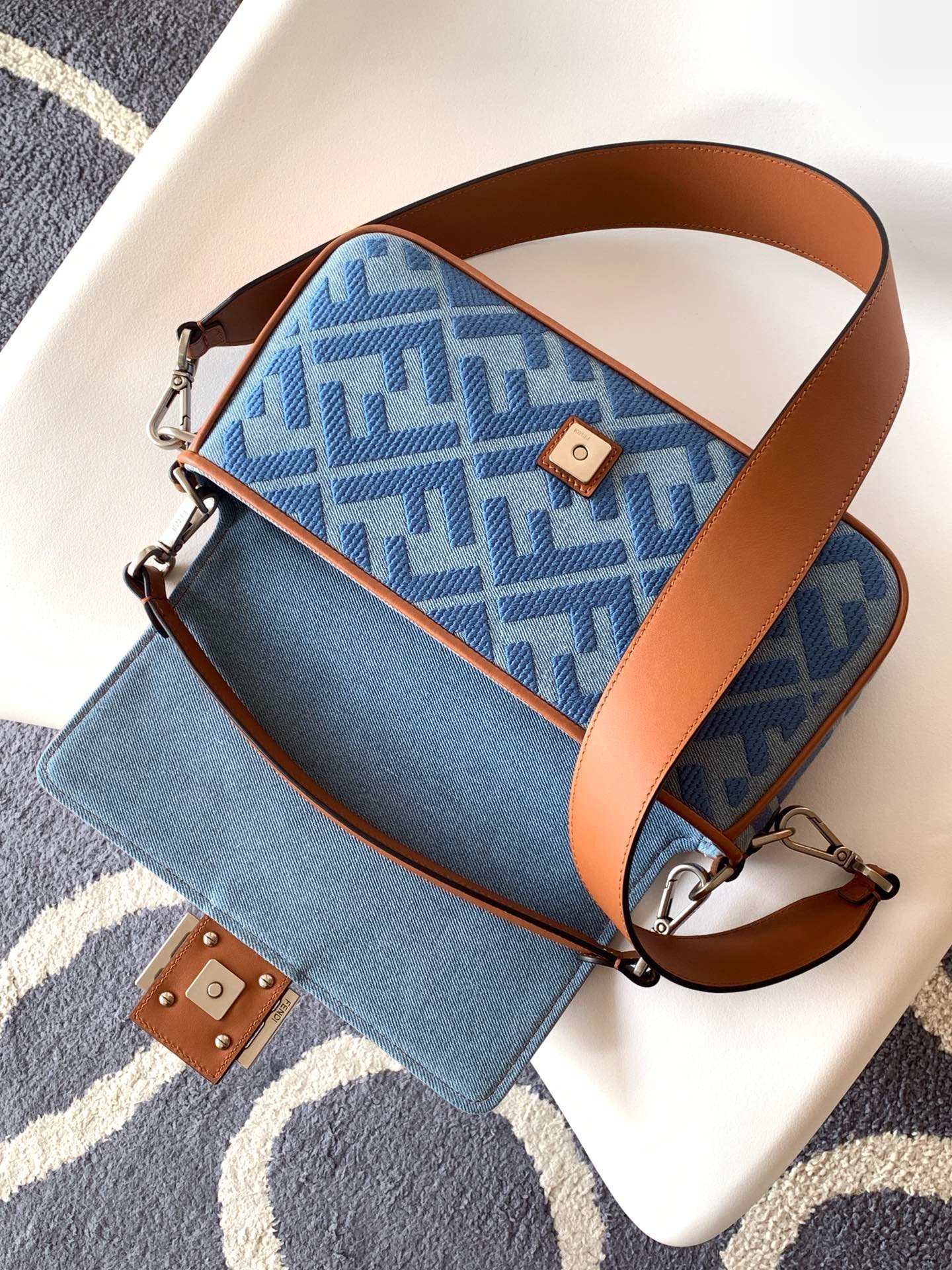 Fendi Baguette Medium Bag in Denim with FF Embroidery