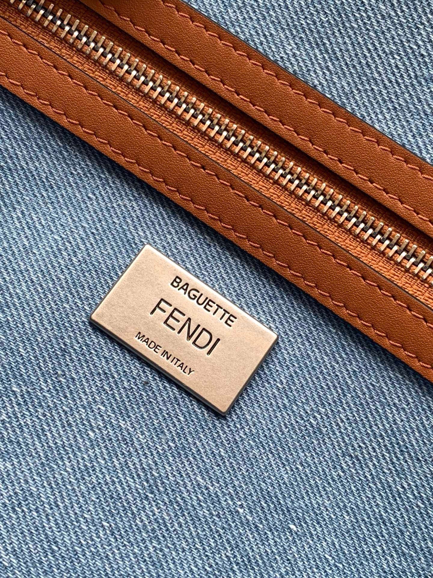 Fendi Baguette Medium Bag in Denim with FF Embroidery