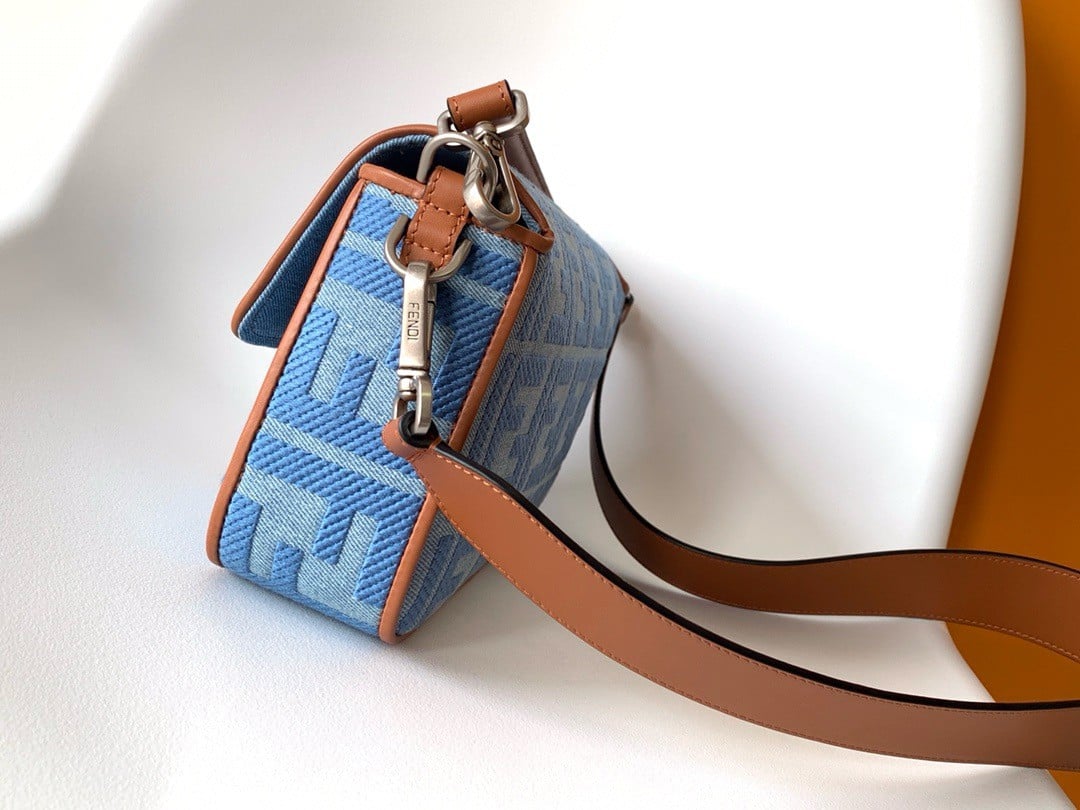 Fendi Baguette Medium Bag in Denim with FF Embroidery