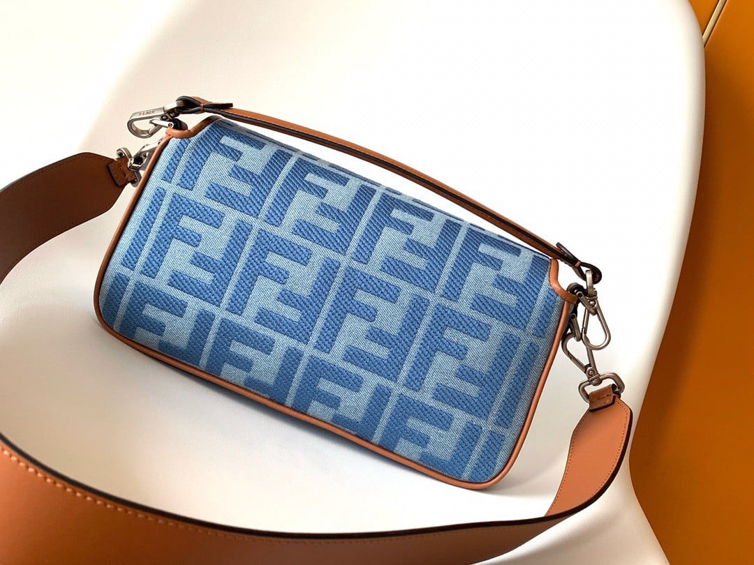 Fendi Baguette Medium Bag in Denim with FF Embroidery