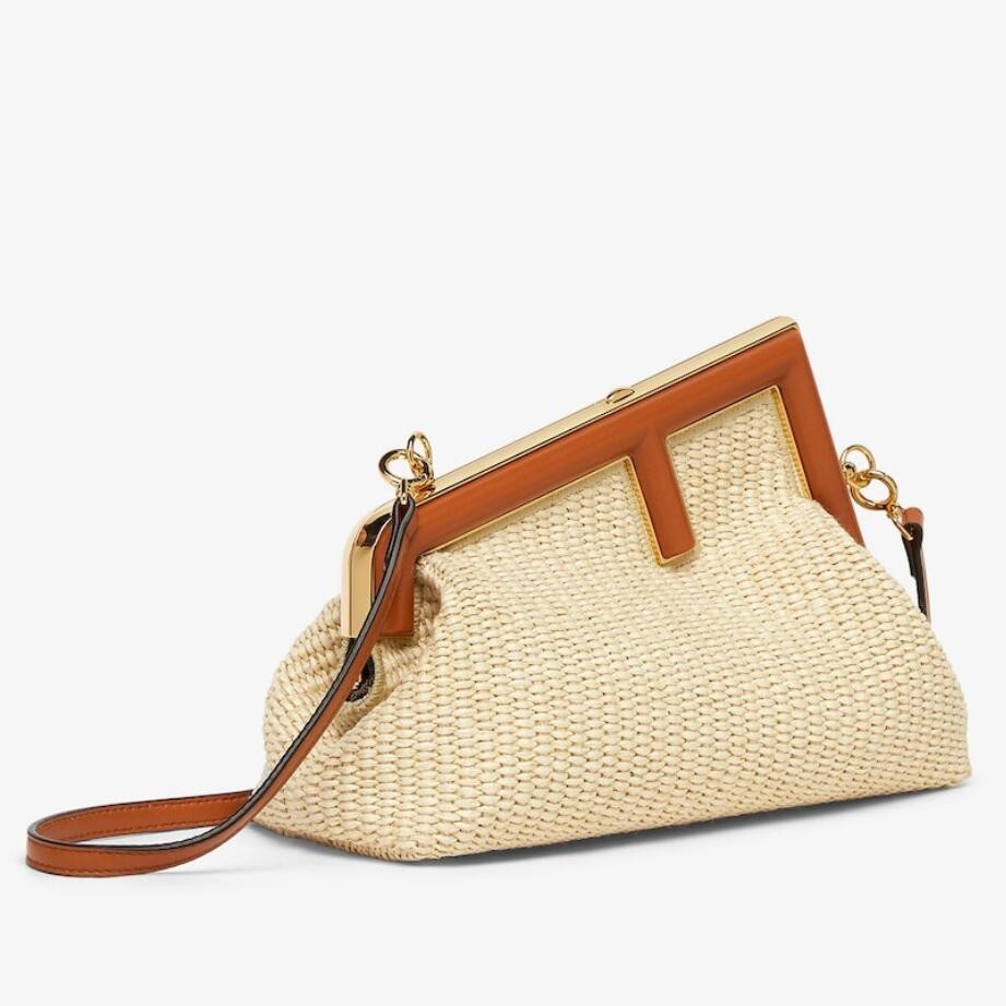 Fendi First Small Bag in Natural Raffia Straw