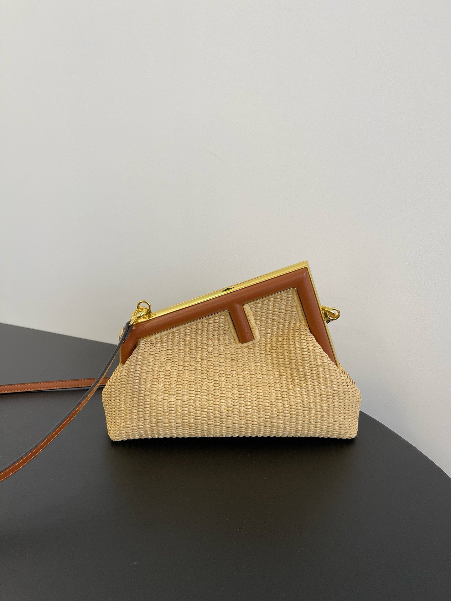 Fendi First Small Bag in Natural Raffia Straw